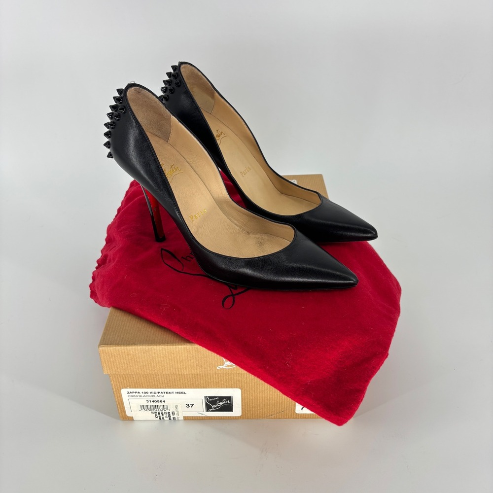 Christian Louboutin Zappa 100 Kid/Patent Heel Pumps Black Women Size 37 Spiked